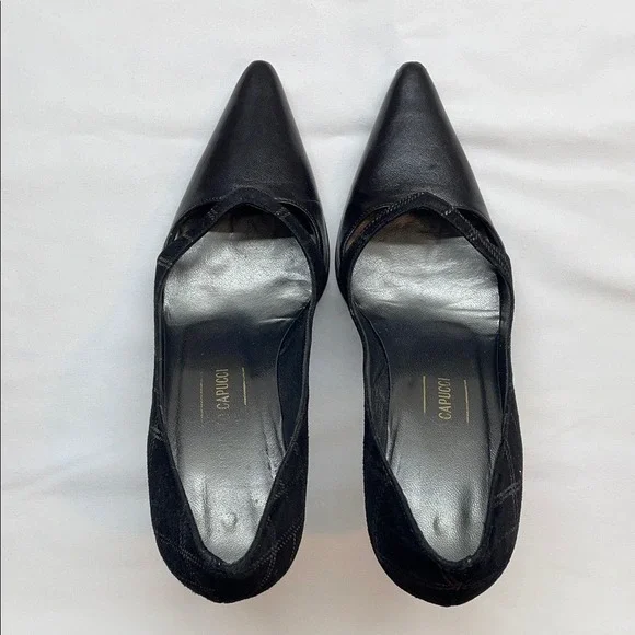 Roberto Capucci Black Leather Suede Stiletto Heels Made in Italy Size 5 B - Picture 5 of 9